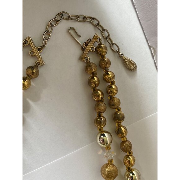 Vintage Lisner Gold-Tone Beaded Necklace With Filigree & Aurora Borealis Accents - Picture 7 of 10